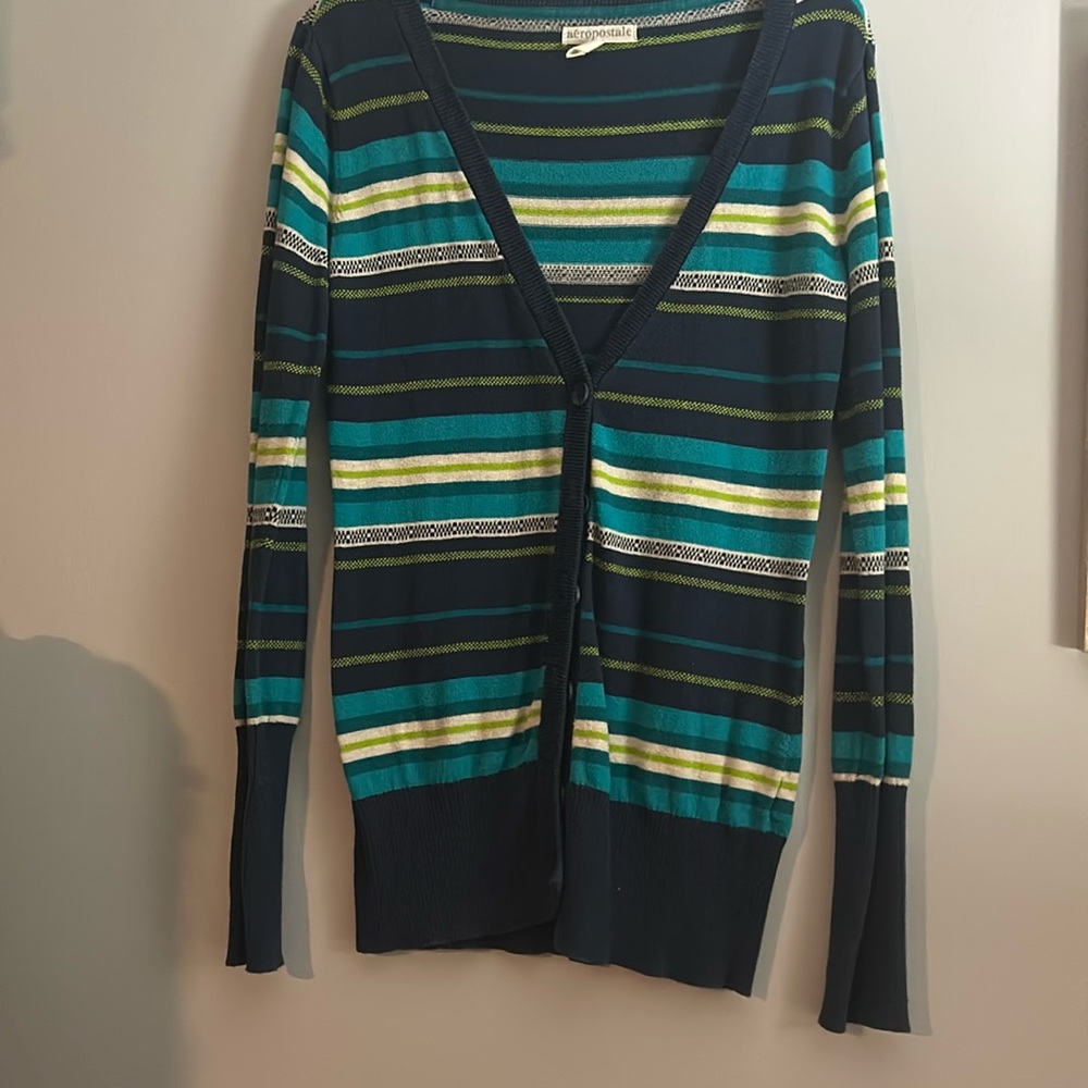 Aeropostale cardigan Large striped v-neck knit button front sweater layering
